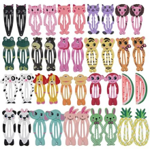 40 Pack/20 Pairs Metal 2" Cute Cartoon Animal Snap Hair Clips Barrettes Hair Pins Accessories for Baby Girls Toddlers Kids Teens Fine Thick Hair