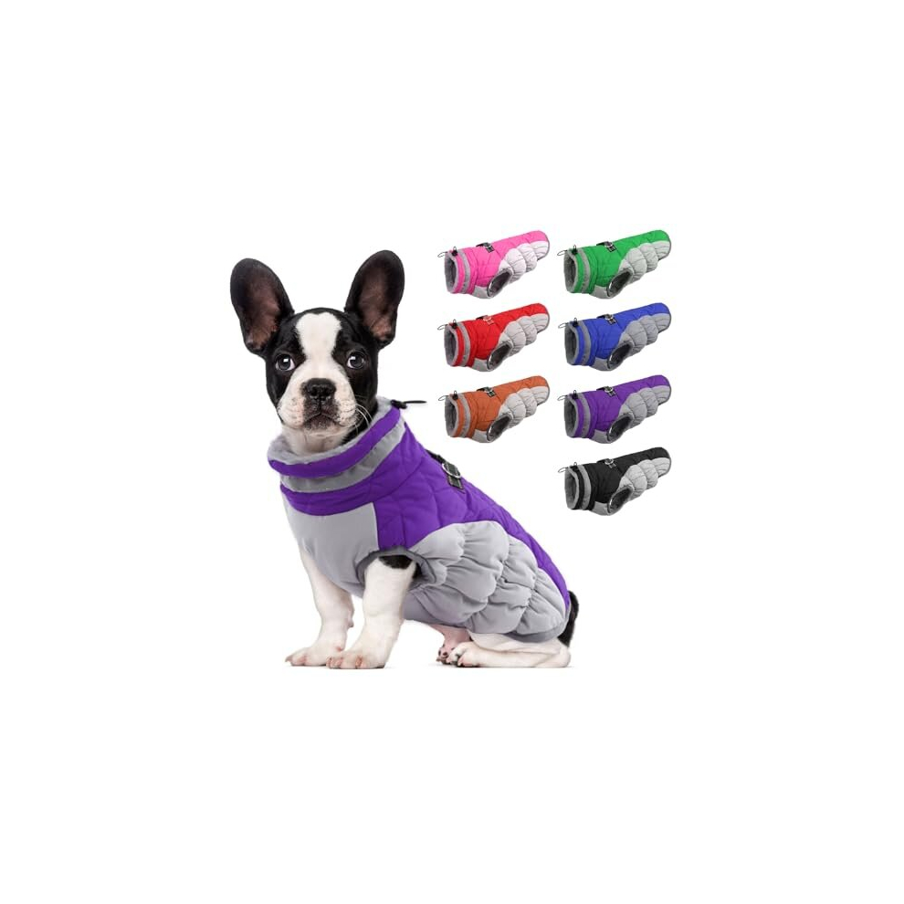 Winter Dog Coat Warm Dog Coat with Harness Waterproof Dog Puffer Jacket, Reflective Fleece Pet Cold Weather Clothes Underbelly Dog Coats Windproof Dog