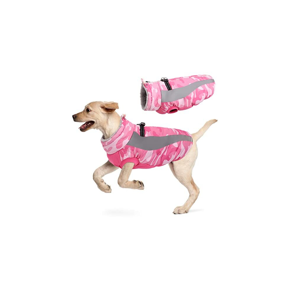 Dog Winter Coat, Soft Fleece Lined Warm Dog Jacket Winter Waterproof Windproof Camouflage Dog Fleece Vest for Cold Weather, Reflective Cozy Dog Coat