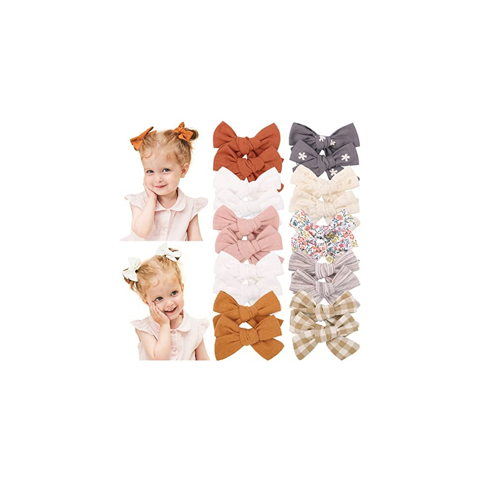 Dooboi 20Pcs 3.6 Inches Baby Girls Linen Hair Bows Clips 10 Colors Fully Lined Hair Barrettes Accessories For Babies Infant Toddlers Kids In Pairs Doboi