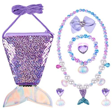 Mermaid Bag Jewellery Gift, Mermaid Crossbody Bag Purse with Jewelry Set, Mermaid Princess Necklace Bracelet Rings Earrings, Princess Role Play Dress
