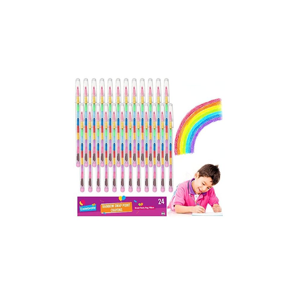 Sol 24Pk Swap Point Crayon Rainbow Pencils | Twistable Crayons, Mini Colouring Pencils For Party Bags, Crayons Party Bag Fillers, Mini Crayons For Party