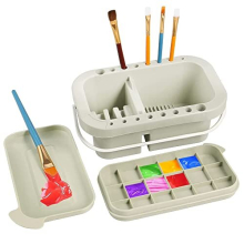 Paint Brush Washer Pot 3 in 1 Multifunctional Paint Brush Cleaner, Artist Brush Washer with Lid Palette and 16 Hole Brush Holder, for Painting (A)