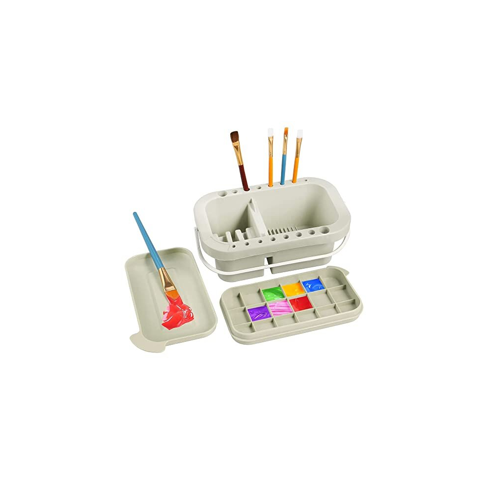 Paint Brush Washer Pot 3 In 1 Multifunctional Paint Brush Cleaner, Artist Brush Washer With Lid Palette And 16 Hole Brush Holder, For Painting (A) 5014286019521