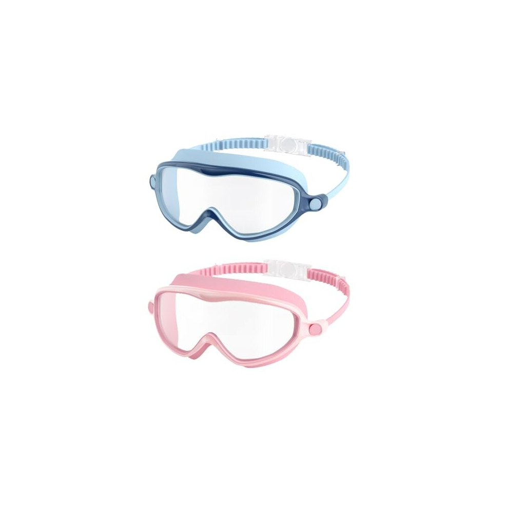 Kids Swimming Goggles, 2 Pack Kids Swim Goggles Junior Children Girls Boys Age 3-16, Anti-Fog, Waterproof, UV Protection Lenses, Crystal Clear Wide