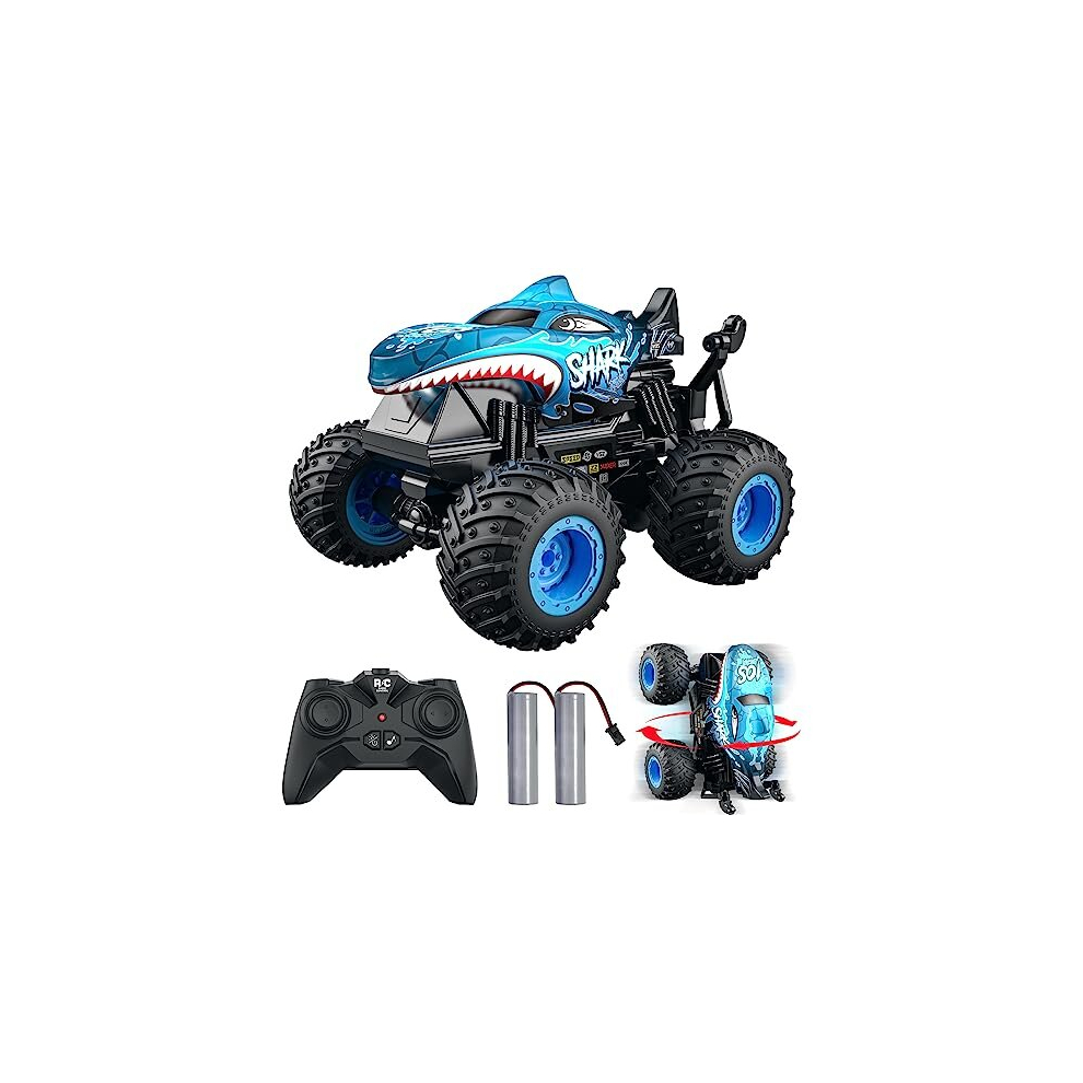 RC Car, Monster Truck Radio Control, 2.4GHz 20+km/h RC Stunt Car, Crawler Trucks with LED Light and Music, Toy for 4 6 8 9 12 Years Adult, Blue