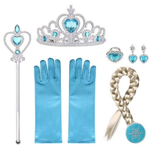 Ice Princess Elsa Dress Up Accessories Set, Include Elsa Crown, Wand, Gloves, Wig, and Earring, Princess Dress Up for Girls