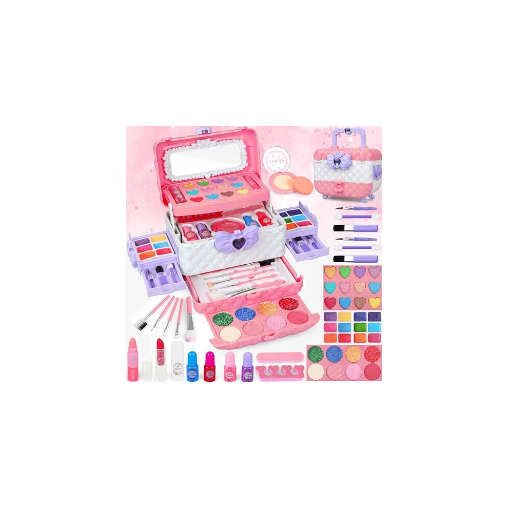 54 Pcs Kids Makeup Sets for Girls,Teenage Make Up Starter Kit,Children Princess Pretend Play Games Toys Presents,Little Girl Birthday Gifts Set For