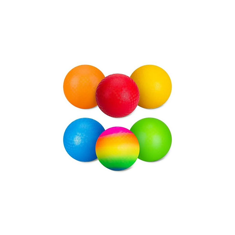 Pack of 6 Playground Balls 8.5 Inch Kickballs Set Dodge Ball with Pump Gaga Ball Handball Soft Boucy Balls Kids Rainbow Balls Outdoor Play Camps