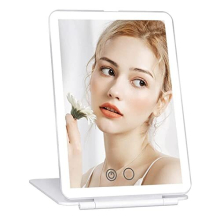 Travel Makeup Vanity Mirror with 72 Led Lights 3 Colors Light Modes, Rechargeable Portable Lighted Makeup Beauty Mirror, Tabletop LED Folding Cosmetic
