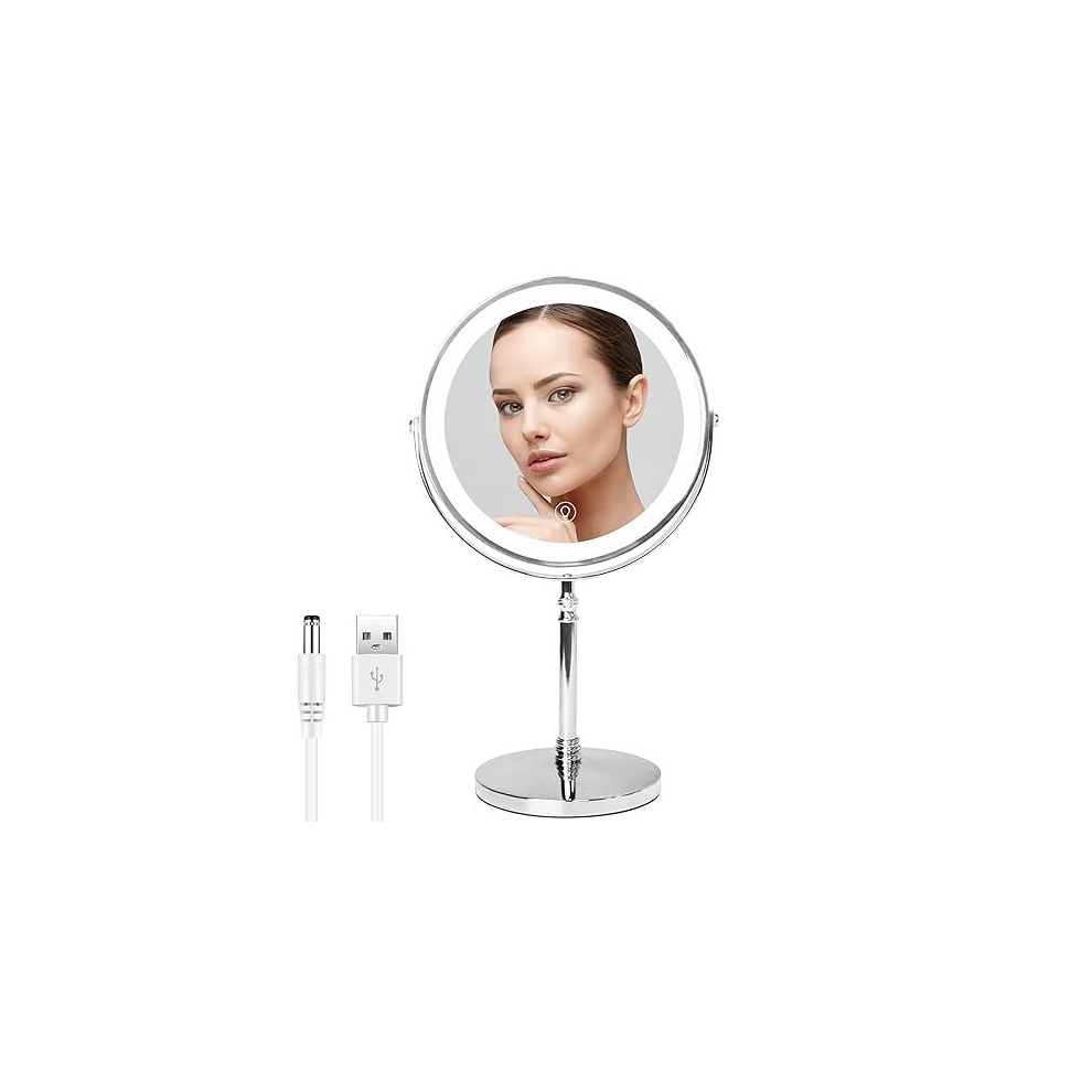 Countertop Vanity Mirrorï¼ 8'' Rechargeable 1x/10x Magnifying Mirror with Lightsï¼3 Color and Brightness Adjustable, Touch Control 360 Rotation-image-OPC-PD77TFG-NEW