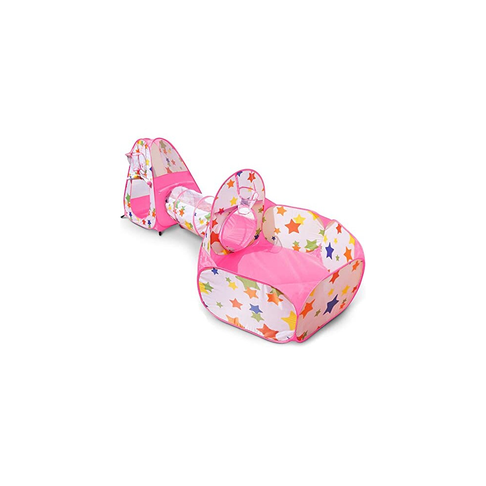 3pc Kids Play Tent Crawl Tunnel and Ball Pit Pop Up Playhouse Tent with 2 Basketball Hoop for Girls, Boys, Babies, and Toddlers for Indoor and Outdoor-image-OPC-PD77T9Y-NEW