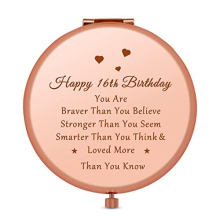 Sweet 16 Travel Makeup Mirror - Rose Gold, Double-Sided 2x Magnification, Compact Pocket Mirror Gift for Daughter Granddaughter Niece