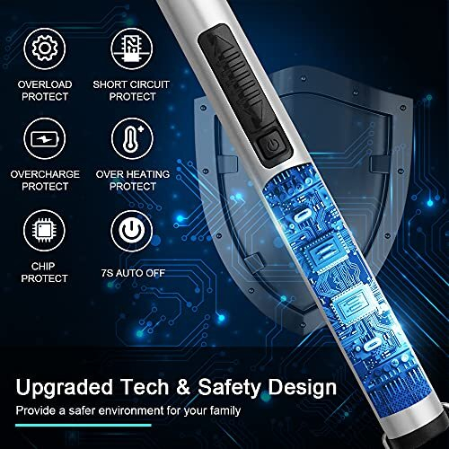 Candle Lighter Electric Flameless Lighter Rechargeable USB lighter With Safe Button (Silver) 2