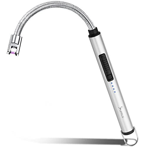 Candle Lighter Electric Flameless Lighter Rechargeable USB lighter With Safe Button (Silver)