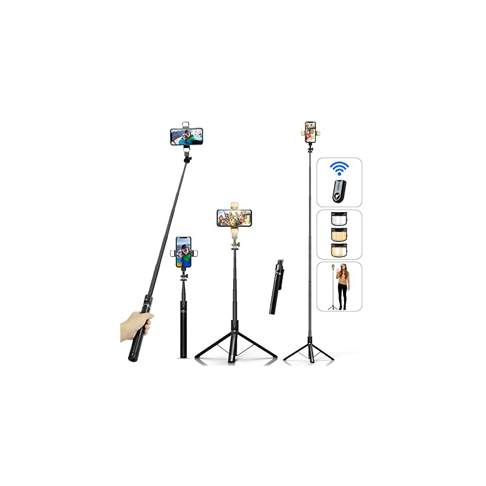 Selfie Stick Phone Tripod With Remote And Led Fill Lights - Ashiner 180Cm Heigh Cell Phone Holder For Travel, Vlogging, Live Streaming Video And 5014286028967
