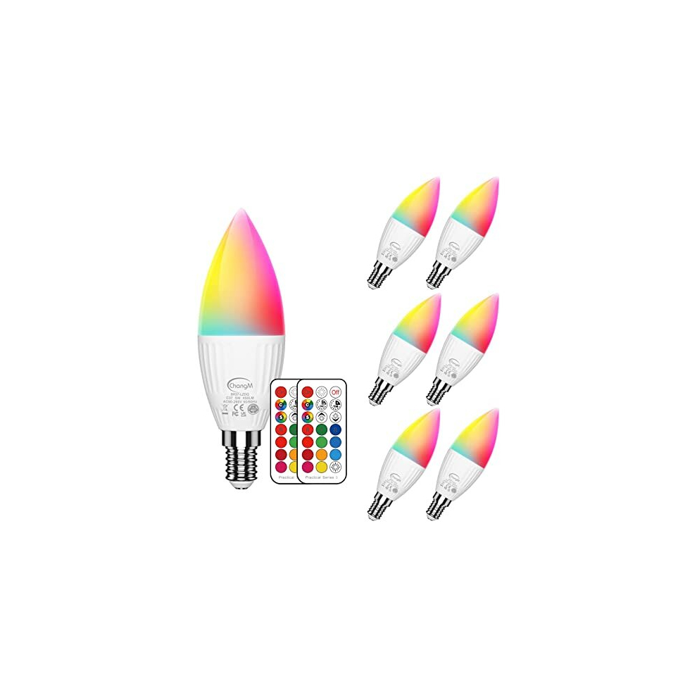 E14 LED Candle Light Bulbs 5W Colour Changing Light Bulb with Remote Control,Small Edison Screw Light Bulb 40W Equivalent,12 RGB Colors and 2700K Warm