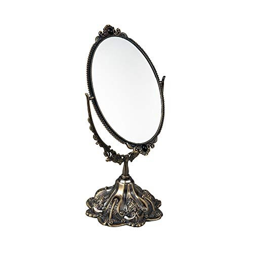 Small Vintage Tabletop Mirror Oval Double Side Rotating Retro Dressing Makeup Mirror Standing Vanity Mirror