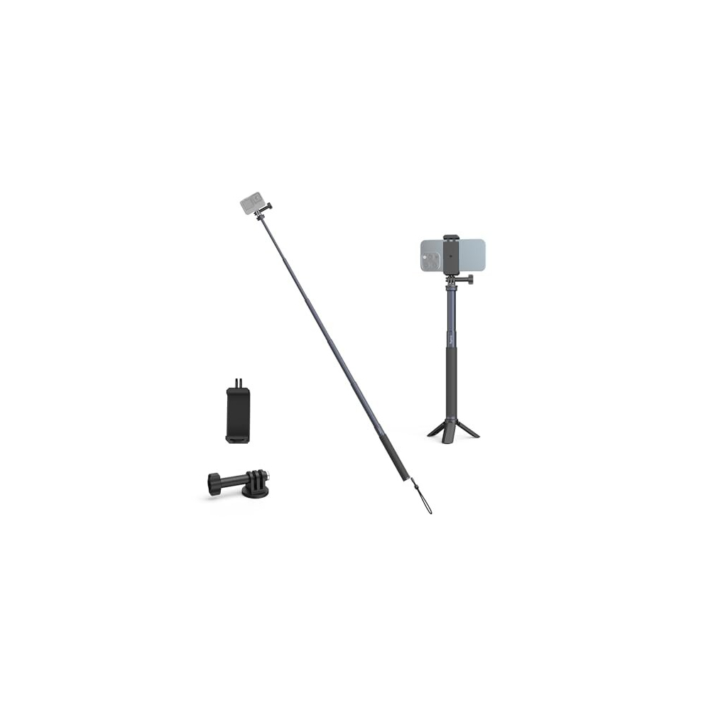 Invisible Selfie Stick for Insta360, Extendable Selfie Stick Pole with Tripod for GoPro 12 10 9 8, for Insta360 X3, for DJI Action 3/4, for AKASO and