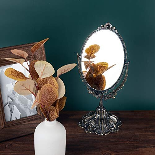 Small Vintage Tabletop Mirror Oval Double Side Rotating Retro Dressing Makeup Mirror Standing Vanity Mirror 2