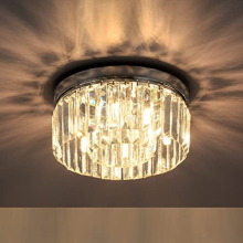 Modern Crystal Chandeliers Ceiling Lights, 2-Tiers Crystal Flush Ceiling Lights, Chrome, 6-Lights G9, Elegant Glass Crystal Chandelier Lamps for