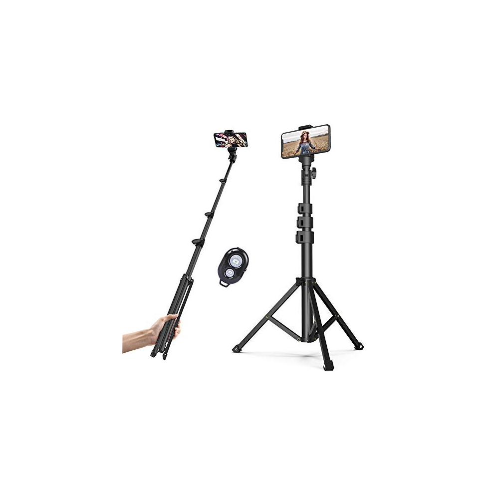 Professional 2 in 1 Selfie Stick Tripod, Extends to 51.6 inch Stable Travel Video Stand with Bluetooth Remote, Compatible with iPhone 11 Pro Max/11