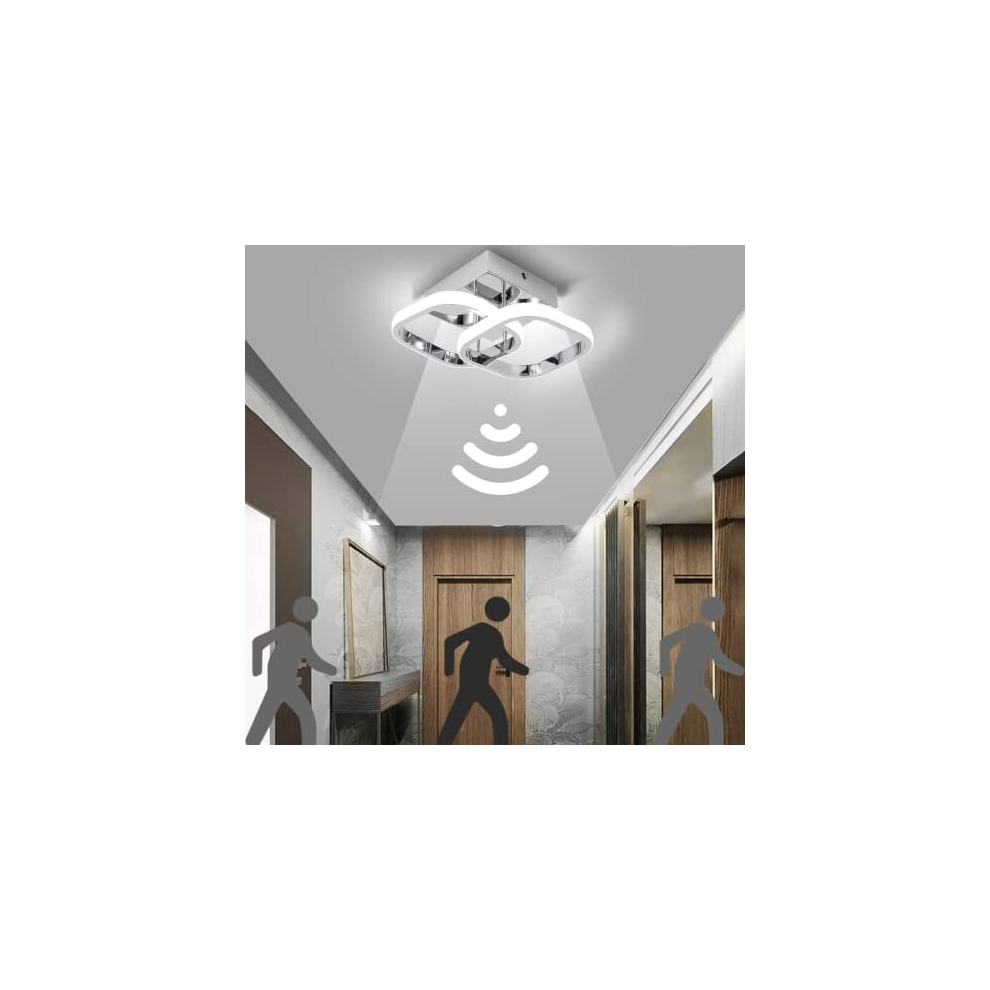 LED Motion Sensor Ceiling Light Indoor, 22W Cold White 6000K Ceiling Light, Square Design Sensor Light,24 * 20 * 9CM，Suitable for Garages, Hallway,