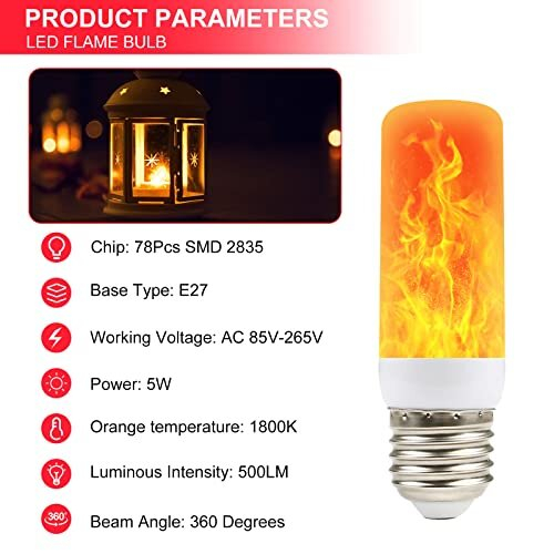 Flame Bulb | Flame Effect Light Bulbs | Flickering Light Bulb, 4 Lighting Modes LED E27 Flame Effect Light Bulbs Decorative for Christmas Halloween (2 1