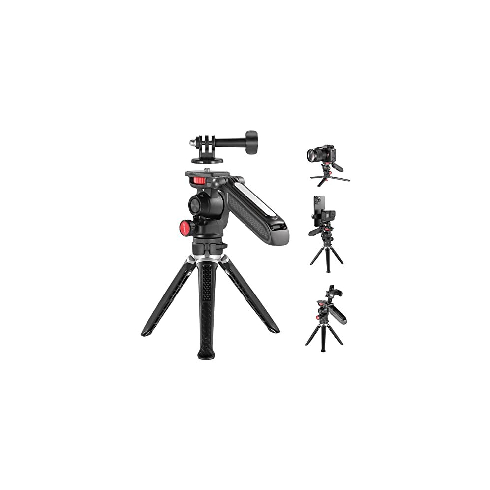 Mini Tripod for Camera and Phone with Handle/Phone Holder/Action Camera Adapter/360 Pan & Tilt, Vlog Selfie Stick Stable Grip Compatible with iPhone