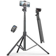 71'' Phone Tripod Stand, Extendable Reinforced Aluminum Phone Stand with Wireless Remote, Stable Cellphone Tripod Compatible with iPhone 14/13/12