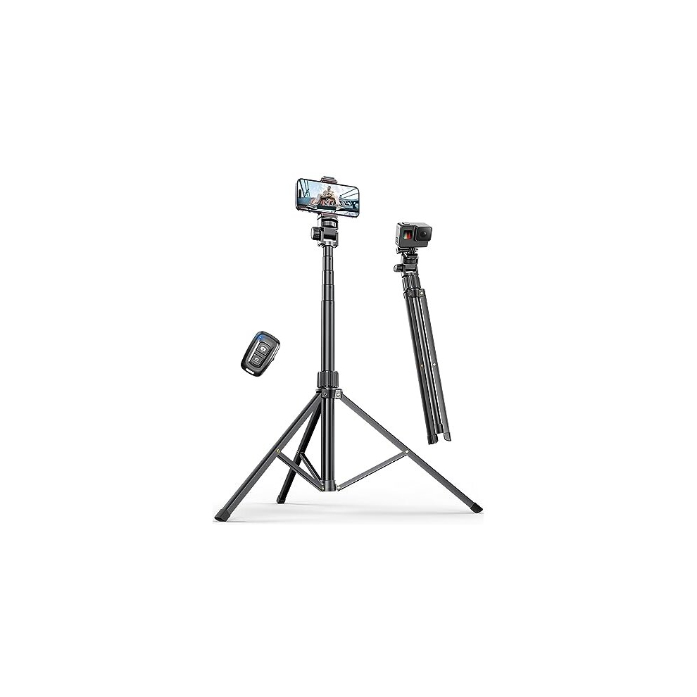 71'' Phone Tripod Stand, Extendable Reinforced Aluminum Phone Stand With Wireless Remote, Stable Cellphone Tripod Compatible With iPhone 14/13/12