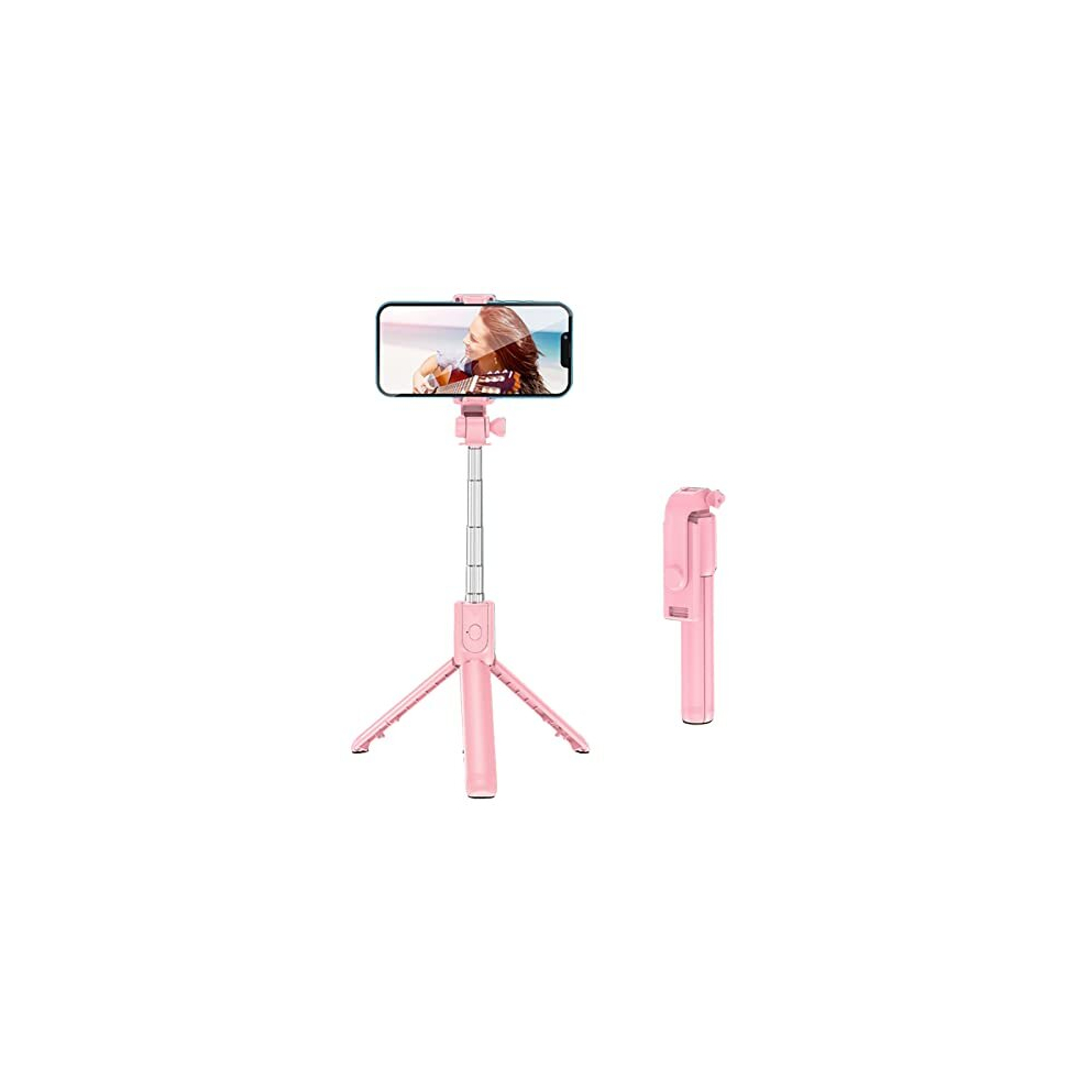 Phone Selfie Stick Tripod, Extendable Folding Flexible Phone Tripod with Wireless Remote, Rotating Base Battery Powered Portable Lightweight Phone