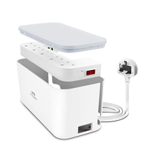 Extension Lead with USB Slots Cable Tidy Box, FDTEK 5 Way Plug Extension with 3 USB Ports and Cable Management Box, UK Power Strip with 2M Cable