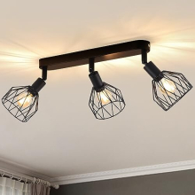 Spot Light Fittings Ceilings,Kitchen Lights Ceiling with E14 Base Metal Wire Cage,Adjustable Black 3 Way Spotlights Ceiling Light,Industrial Wall