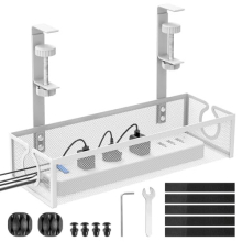 Under Desk Cable Management Tray, No-Drill Mesh Table Cable Basket for Managing Cables and Power Strips, No Screws Tidy Box Wire Organiser for Home,