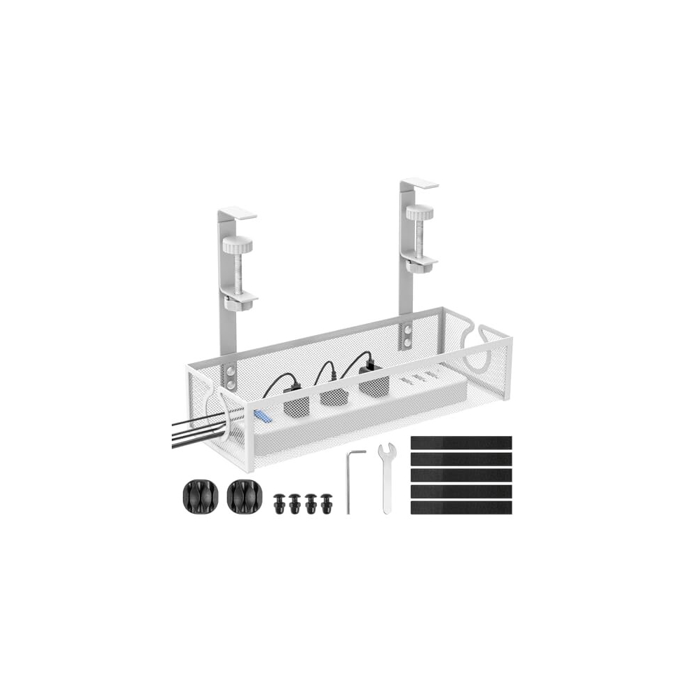 Under Desk Cable Management Tray, No-Drill Mesh Table Cable Basket for Managing Cables and Power Strips, No Screws Tidy Box Wire Organiser for Home,