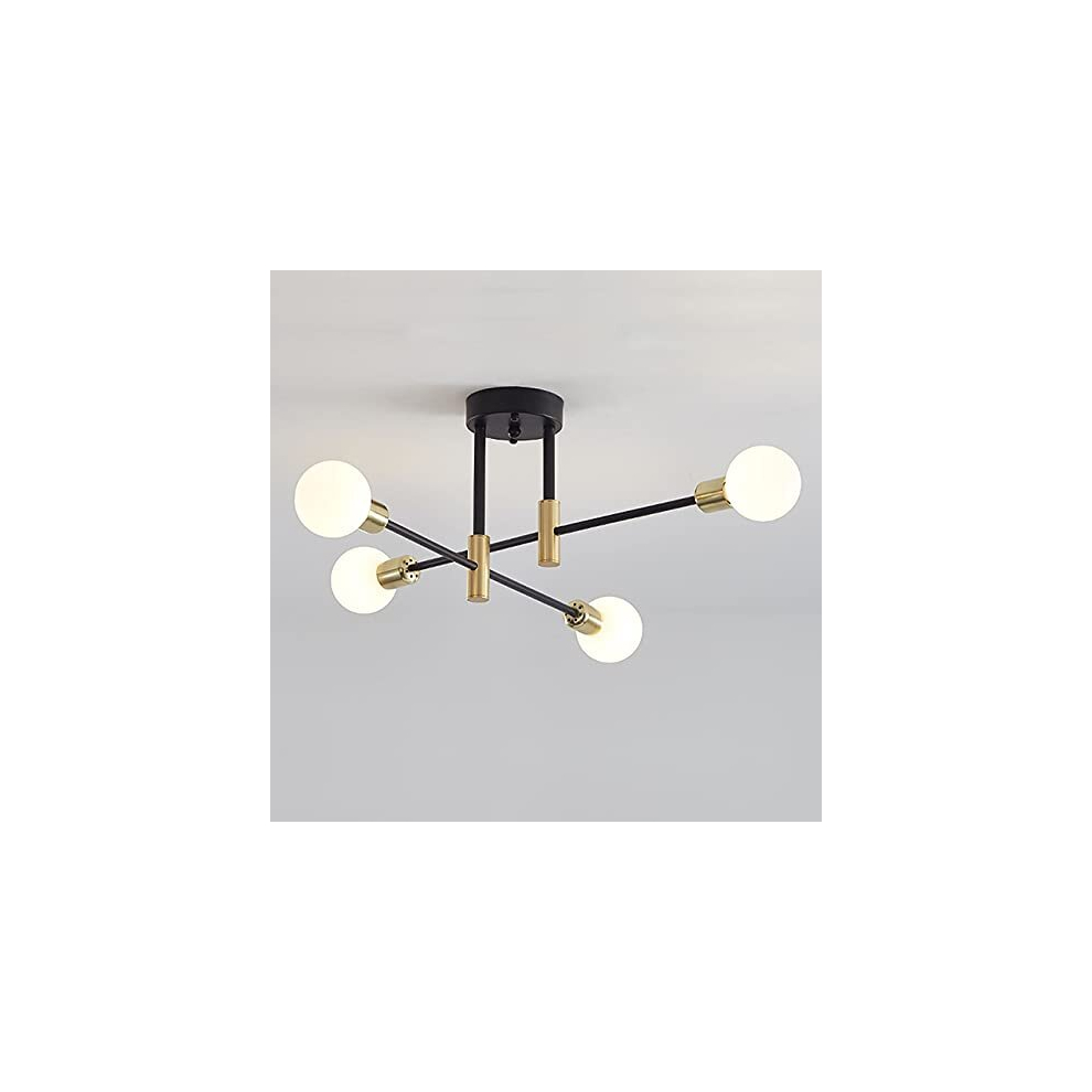 Nordic Sputnik Chandelier Ceiling Light, Vintage 4 Lights Black Gold Semi-Flush Mount Ceiling Lamp E27 Decorative Modern Ceiling Lighting for Living