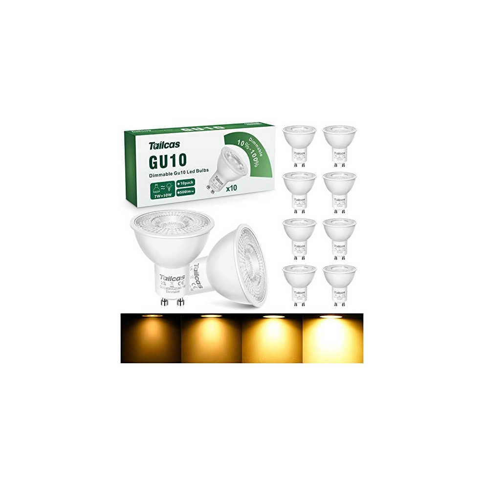 GU10 LED Bulbs, Dimmable Warm White 3000K Light Bulb, 50W Halogen Spotlight Replacement, 7W GU10 Energy Saving Lamps 500LM, 38 Beam Angle No-image-OPC-PD77VG9-NEW
