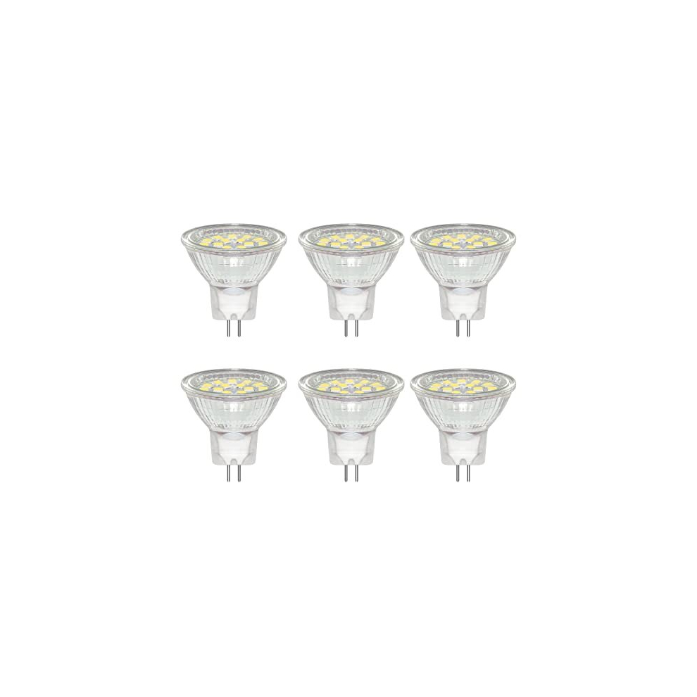 6 Pack MR11 GU4 12-24V 3W LED Bulb, Cool White 6000K, Equivalent to 30W 20W Halogen Spotlight Bulb, 300LM, GU4 Bi-Pin Base, 120Beam Angle,