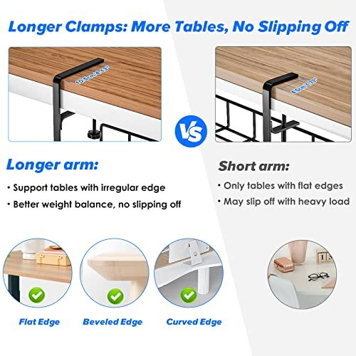 Cable Management Under Desk No Drill, Upgraded Long Arm Clamp, Inward ...