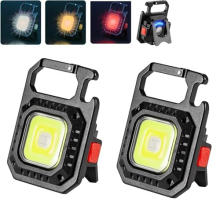 Mini Led Flashlight Torch, 2 Pcs Keyring Light 1000 Lumens Rechargeable COB Keychain Work Light 7 Lighting Mode, Waterproof Portable Pocket Light As