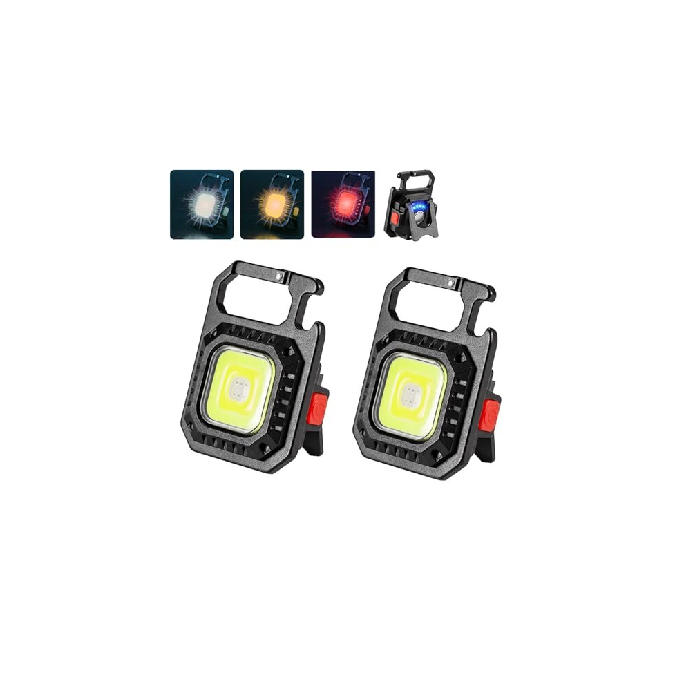 Letour Mini Led Flashlight Torch, 2 Pcs Keyring Light 1000 Lumens Rechargeable Cob Keychain Work Light 7 Lighting Mode, Waterproof Portable Pocket Light As