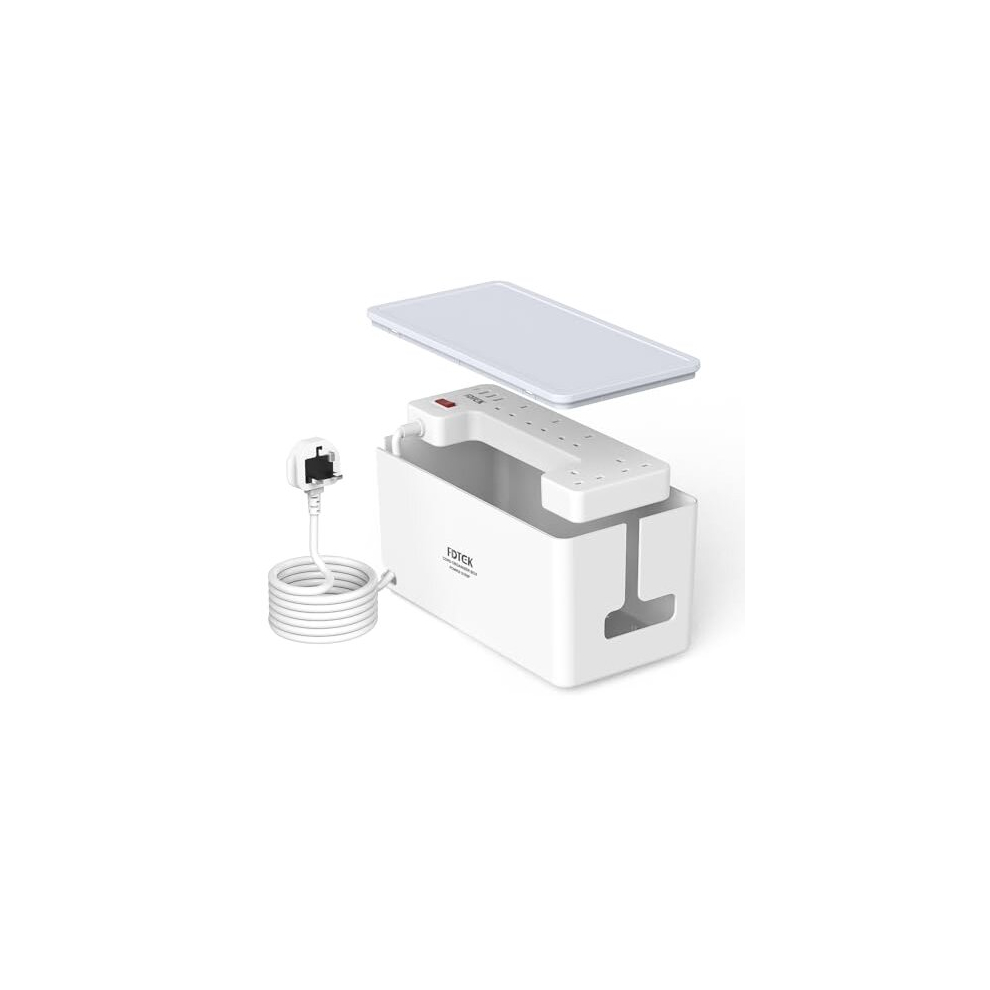 Extension Lead With Usb Slots, Fdtek Cable Tidy Box With 5 Way Socket Extension Cable 4 Usb Ports, 2M Cord Power Strip With Switch Plug Tidy Cable 5014286033855