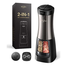 2 in 1 Electric Salt and Pepper Grinder Mill, Battery Operated Dual Salt and Pepper Grinder Shaker Mill, Automatic One-Hand Operation with Light,