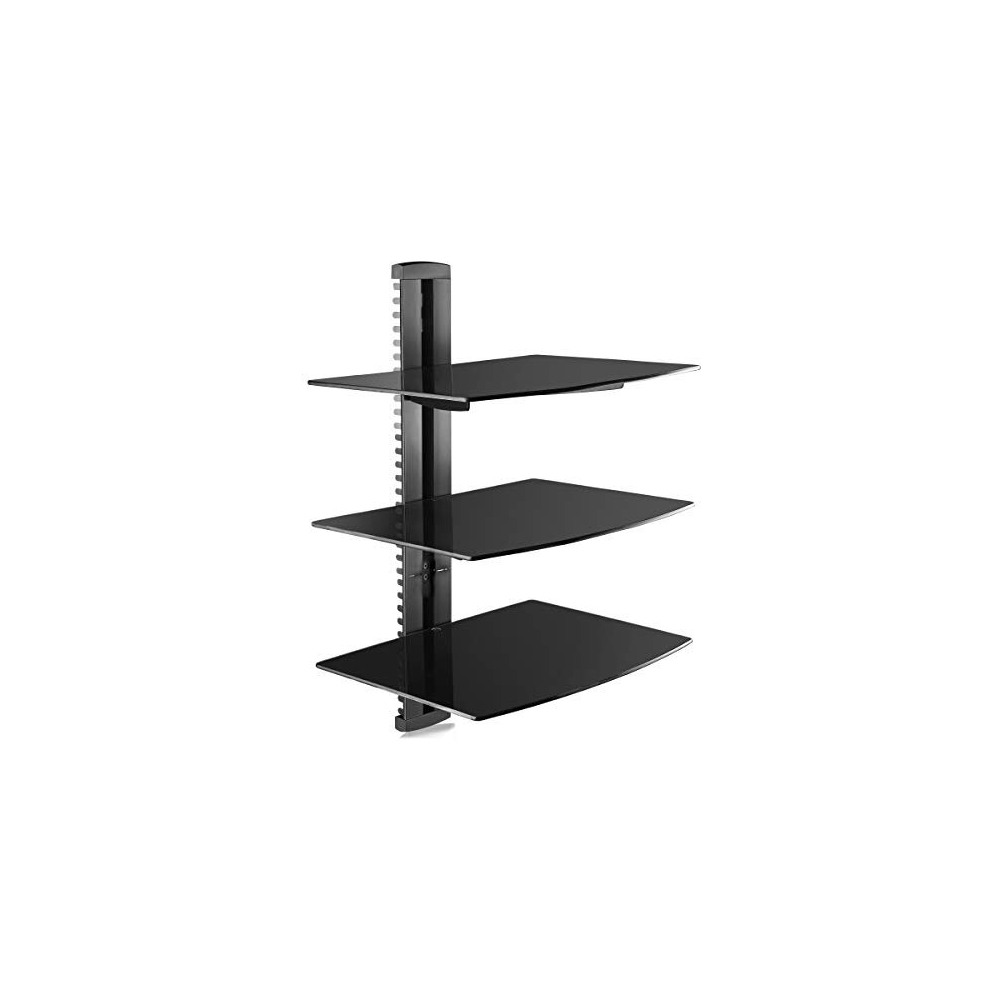 3 Floating Shelf Wall Bracket with Strengthened Tempered Glass for DVD Players/Cable Boxes/Games Consoles/TV Accessories, 3 Shelves, Black, CS303