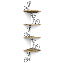 Corner Shelf Wall Mount of 4 Tier Rustic Wood Floating Shelf Cat Shape Metal Stand for Bedroom Living Room Bathroom Kitchen Office and More Carbonized