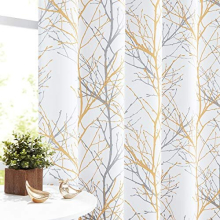 Yellow Grey Curtains for Bedroom 90 inches Blackout White Tree Curtain Panels for Living Room 50”W Branch Print Curtains with Liner 2 Panels Grommet