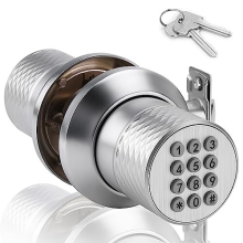 Smart Lock Keyless, Digital Door Lock with Keypad, Waterproof Electronic Keypad Door Lock with Spare Keys, Great for Home, Hotel and Office (Silver)