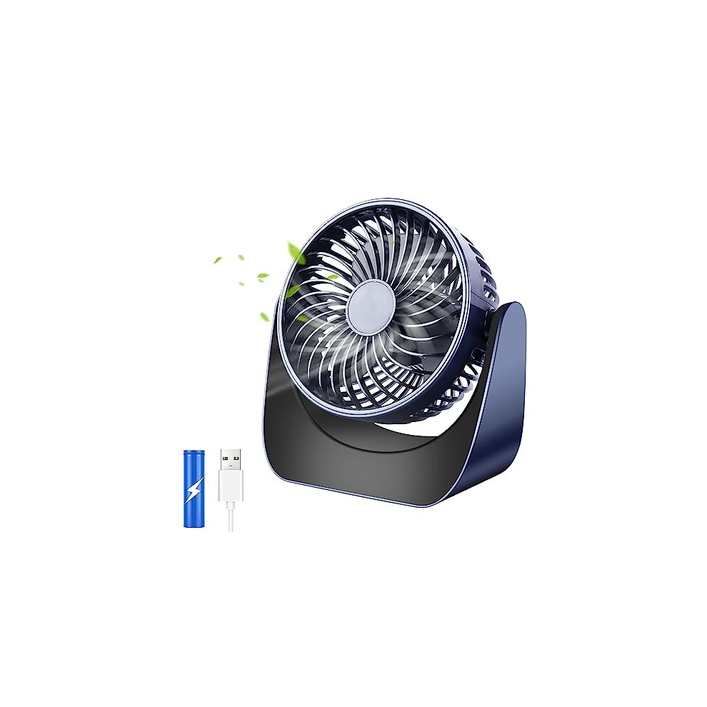 USB Desk Fan, Small Silent Fan Powerful Table Fan Electric Fan Rechargeable 3 Speeds Adjustable Desktop Fan, 360 Rotation USB Fan Portable Quiet