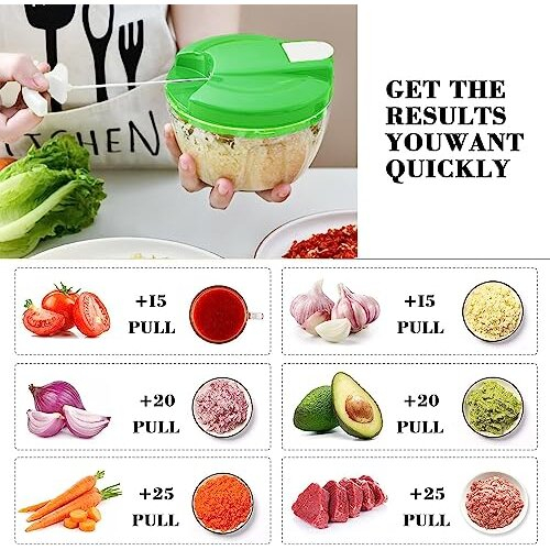 Multi-Function Manual Food Chopper,Manual Food Processor Vegetable Chopper, Portable Hand Pull String Garlic Mincer Onion Cutter for Veggies, Ginger, 2